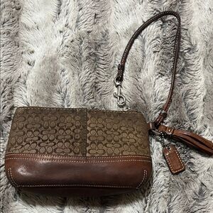 Vintage Coach Brown Signature Canvas Wristlet with Leather Trim